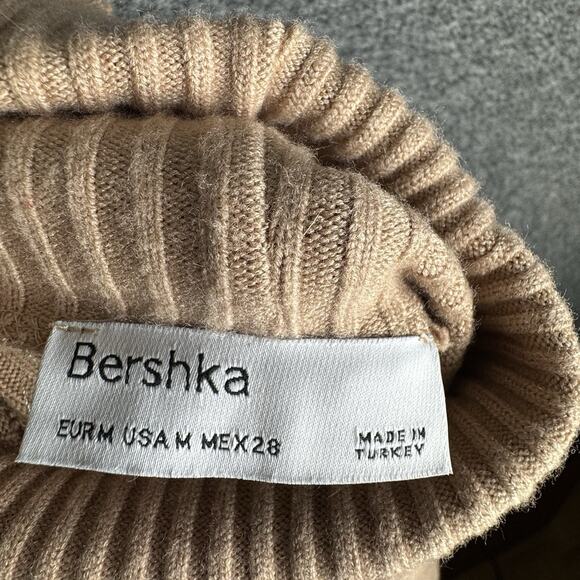 BERSHKA Cropped Rib Knit Turtleneck Pullover Sweater StretchWomen’s MEDIUM Beige - Picture 6 of 8